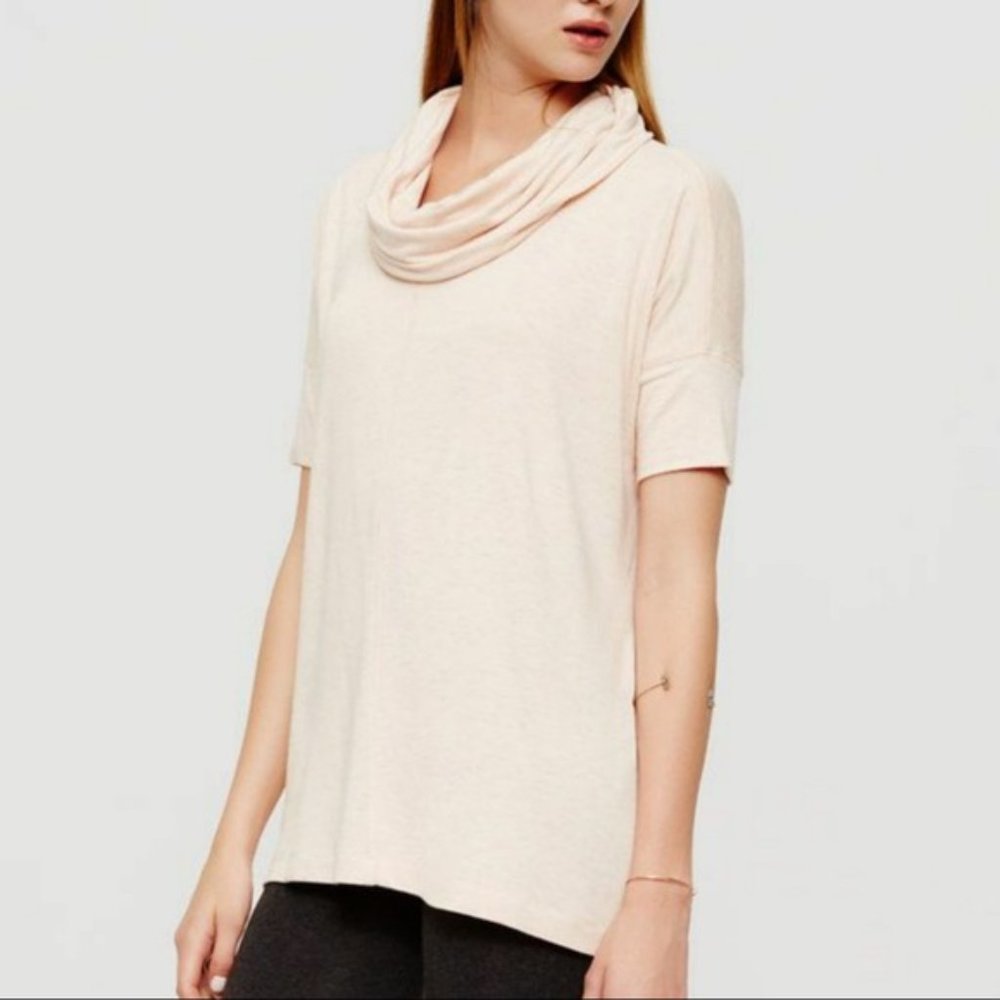 Lou & Grey Light Pink Cowl Neck Short Sleeve Sweater